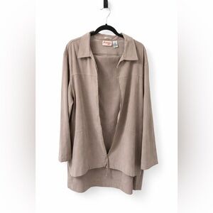 Joanna Plus Taupe Faux Suede Jacket & Skirt Set Stretch Size 2 X